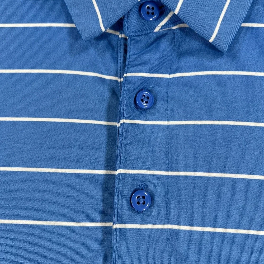 Under Armour Polo‎ Shirt Mens Medium Blue Striped Short Sleeve Loose Fit Heat